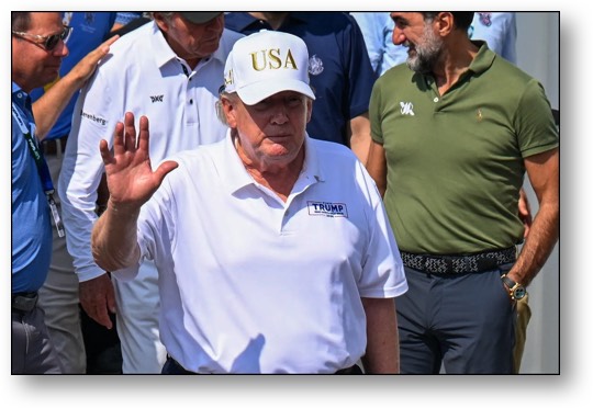 Dementia Donnie at the LIV Golf New York tournament with Gary Player and Yasir Al-Rumayyan, the governor of Saudi Arabia's Public Investment Fund