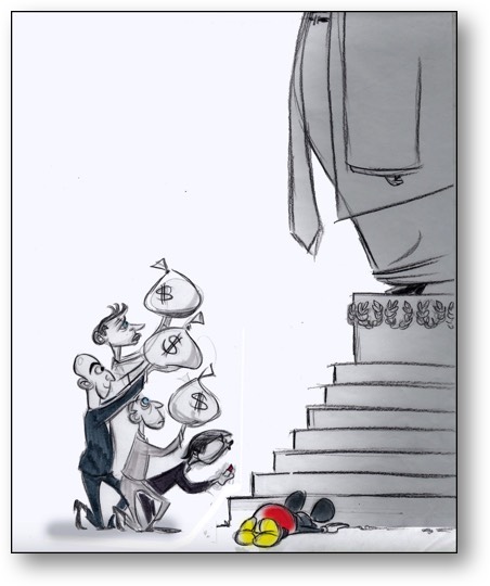 Media executives bowing before Trump while offering him bags of money!